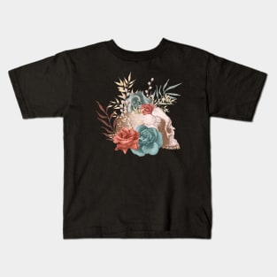 Skull with Floral Roses Kids T-Shirt